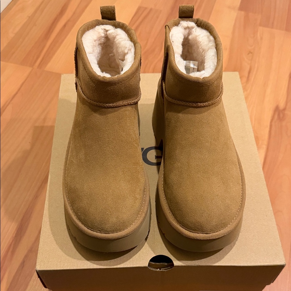 UGG Tan Suede Ankle Boots with Plush Interior